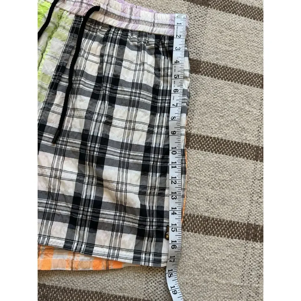 Teddy Fresh Plaid Patchwork Shorts Men’s Medium Neon Streetwear Unisex